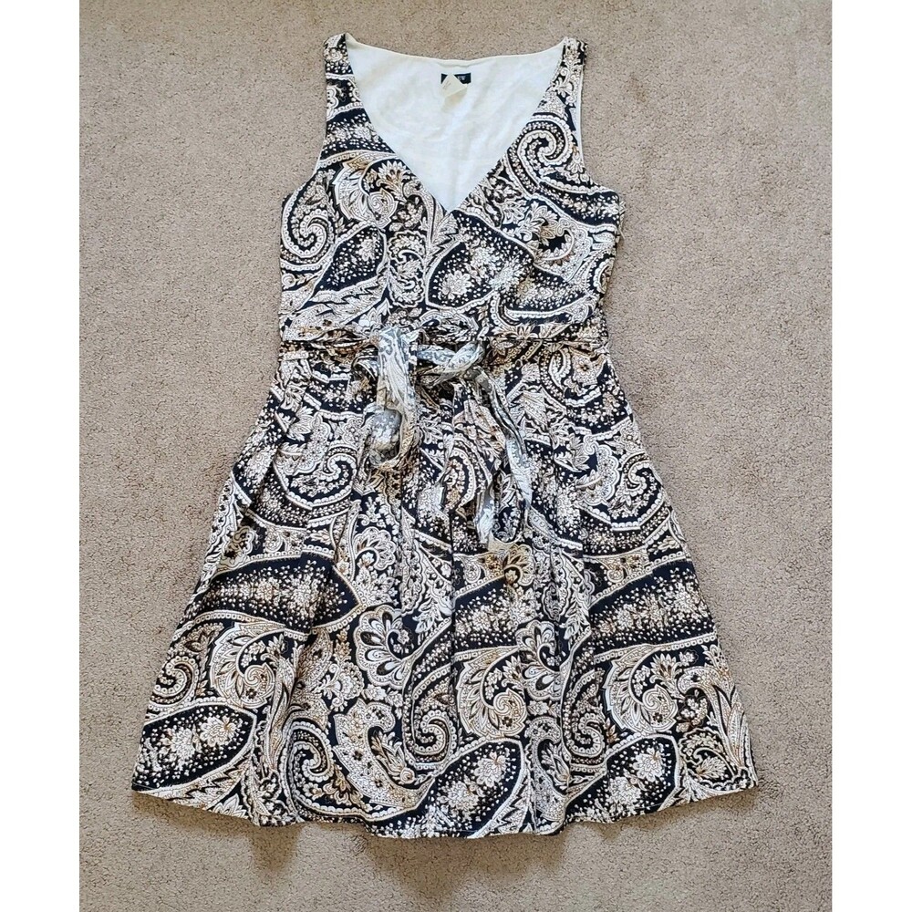 J. CREW Cecilia Dress Paisley V-Neck Pleated Belted Fit & Flare Cotton Size 0